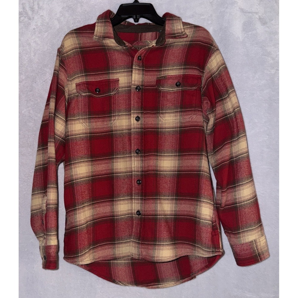 ORVIS Long Sleeved Button Up Heavy Flannel Button Up Shirt Men's Medium Red
